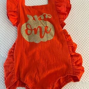 Orange Pumpkin Ruffle Baby Romper